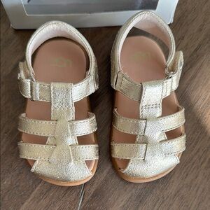 UGG Gold Sandals with Metallic Straps and Velcro Closure